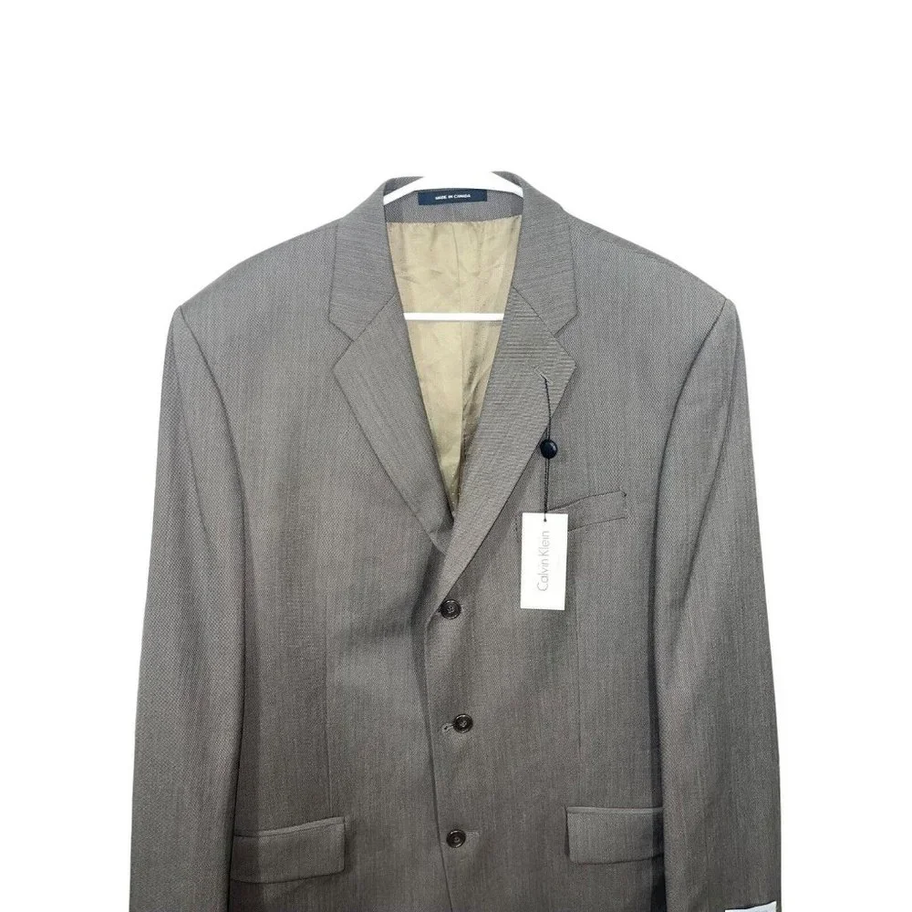Calvin Klein Men's Jacket 100% Wool Suit Separate Dark Taupe Size 42 Long
